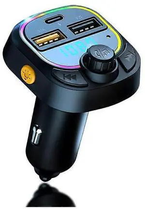Ecocleanpath Bluetooth 5.0 Car FM Transmitter with QC3.0 Fast Charging & Hands-Free Calling, Colorful LED Display