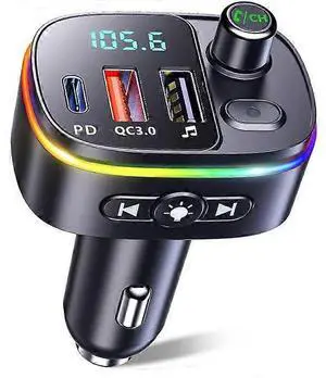 Ecocleanpath Bluetooth 5.0 Car Adapter & QC3.0/PD 18W Charger, 9 RGB Backlit FM Transmitter for Hands-Free Calls & Music
