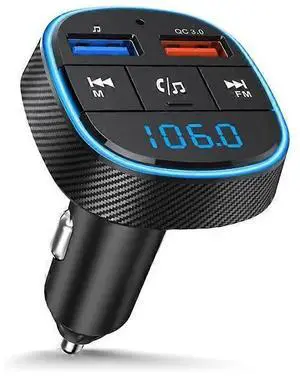 Ecocleanpath Bluetooth 5.0 Car FM Transmitter with QC3.0 Fast Charging, Hands-Free Calling & MP3 Player (Black)
