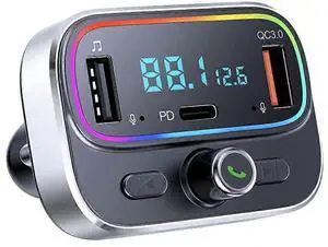 Ecocleanpath Bluetooth FM Transmitter Car Kit: Dual Mic, QC3.0 & PD 20W Charging, Hi-Fi Bass, LED Display (Black)