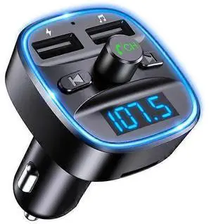 Ecocleanpath Bluetooth 5.0 FM Transmitter for Car - Dual USB Charger, Hands-Free Calling, TF/USB Music Player (Black)