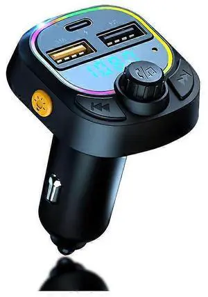 Ecocleanpath Bluetooth 5.0 Car FM Transmitter with QC3.0 Fast Charging, Hands-Free Calling & Colorful Backlight (Black)