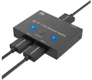 Ecocleanpath HDMI1222Y5 8K DP 1.4 Switch, 2-Port DisplayPort Switcher for Ultra HD Monitors & PCs