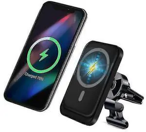 Ecocleanpath QCC02026 Magnetic Car Phone Holder & Wireless Charger for iPhone 13/12 Series, 360° Rotation