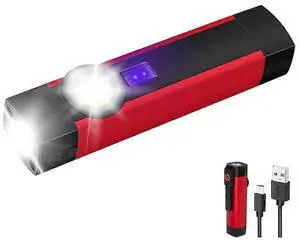 Ecocleanpath 800 Lumen Rechargeable LED Torch with COB Work Light & UV, Magnetic Base, 4 Modes (Red)