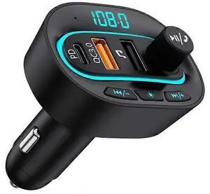Ecocleanpath Bluetooth 5.1 FM Transmitter for Car with PD/QC3.0 Charger, 7-Color LED, TF/USB Playback (Black)