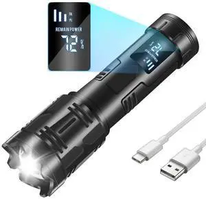 Ecocleanpath 90000 Lumens Rechargeable LED Torch with LCD Display, USB-C, Adjustable Focus & IPX4 Waterproof Ecocleanpath 90000 Lumens Rechargeable LED Torch with LCD Display, USB-C, Adjustable Focus & IPX4 Waterproof