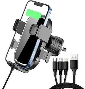 Ecocleanpath 360° Rotating Car Phone Holder with 3-in-1 Charging Cable - Universal Air Vent Mount for iPhone & Smartphones (Black)