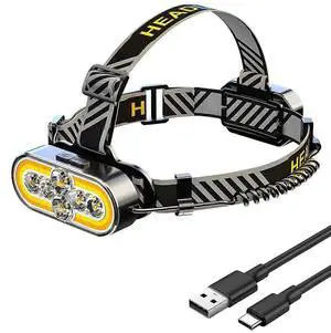 Ecocleanpath Rechargeable LED Headlamp with 5+8 Modes, Red Tail Light, IPX5 Waterproof, USB-C - Ideal for Hiking, Running