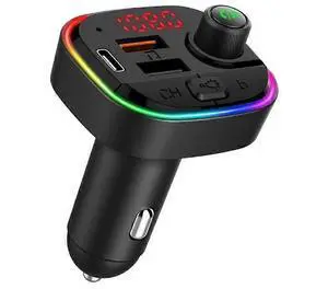 Ecocleanpath Bluetooth FM Transmitter for Car, QC3.0 & USB-C PD 18W Fast Charger, 7-Color LED, EQ Modes, Hands-Free