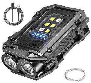 Ecocleanpath Super Bright 900LM Mini COB Flashlight, 8 Modes Waterproof Keychain Torch for Outdoor Camping & Emergency (Black)