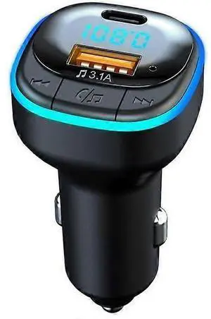 Ecocleanpath Bluetooth 5.0 FM Transmitter for Car, Hands-Free Calling & 5V/3.1A Fast Charger, Built-in Safety Protection (Black)