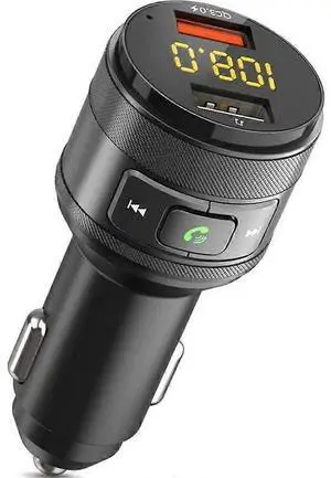 Ecocleanpath Bluetooth 5.0 FM Transmitter with QC3.0 Fast Charging, Wireless Car Kit & Noise Cancellation (Black)