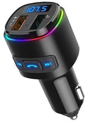 Ecocleanpath QC3.0 Bluetooth FM Transmitter for Car, 7-Color LED Backlit, Siri/Google Assistant, Fast Charging (Black)