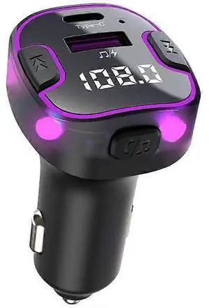Ecocleanpath Bluetooth FM Transmitter for Car: Hands-Free Calls, HD Sound 5.3, USB/Type-C Fast Charging, 7-Color Lights (Black)