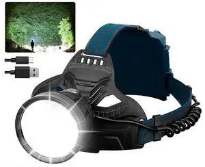 Ecocleanpath Rechargeable LED Headlamp 90000 Lumen Super Bright, 4 Modes & Red Rear Light, USB Charging (Black)