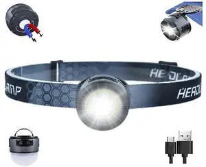 Ecocleanpath Rechargeable LED Headlamp with Magnetic Tail & Hook, 7 Modes, IPX4 Waterproof, Black