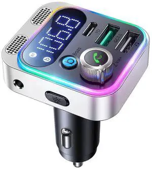 Ecocleanpath White Bluetooth 5.0 FM Transmitter with Fast Charging, Hands-Free Calls & Noise Cancellation