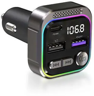 Ecocleanpath FM Bluetooth 5.3 Car Transmitter with PD30W Fast Charging, Hands-Free Calling & U-Disk Support (Black)