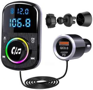 Ecocleanpath Bluetooth FM Transmitter with QC3.0/PD Fast Charging, Hands-Free Car Kit & Ambient Light