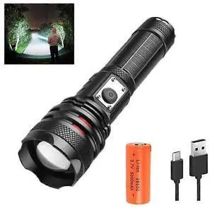 Ecocleanpath 90000 Lumens Rechargeable LED Flashlight, Super Bright Zoomable Torch with 5 Modes, IPX4 Waterproof (Black)