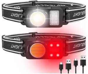 Ecocleanpath 2 Pack USB Rechargeable LED Headlamp, IP65 Waterproof, 4 Modes, 1000mAh Battery, Adjustable Head Torch (Black)