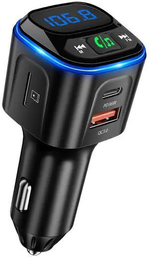 Ecocleanpath V5.3 Bluetooth FM Transmitter for Car, PD36W/QC18W Fast Charger, Hi-Fi Bass & Hands-Free Kit