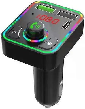 Ecocleanpath FM Transmitter Car Bluetooth Adapter with Dual USB & PD Charger, Hands-Free & 7-Color LED (Black)