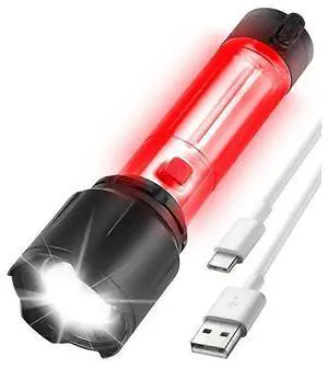 Ecocleanpath 15000 Lumens Rechargeable LED Torch, 8 Modes Zoomable & COB Side Light, IP67 Waterproof Flashlight(Black)