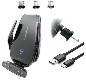 Ecocleanpath Smart Sensor Air Vent Car Phone Holder with 15W QI Fast Charging & Auto Clamp, 3 Magnetic Heads