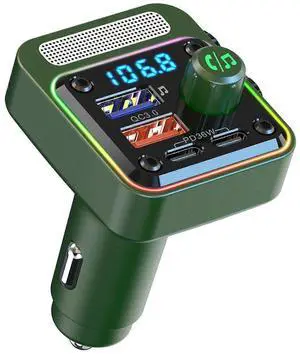 Ecocleanpath 54W Fast Charge Bluetooth FM Transmitter: Wireless Car Adapter for Hands-Free Calls & Music Streaming (Green)