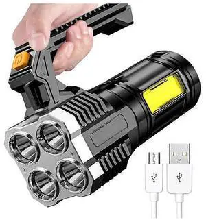 Ecocleanpath Super Bright LED Flashlight, USB Rechargeable Torch with 4 Modes, Waterproof Camping & Emergency Light (Black)