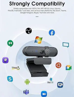 Ecocleanpath 1080P Webcam with Microphone & Privacy Cover, HD 30fps USB Camera for Zoom/Skype/Teaching