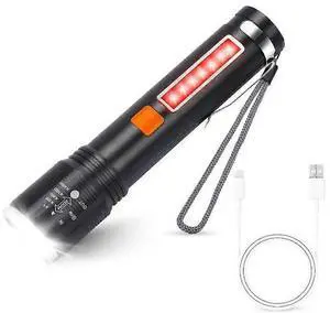 Ecocleanpath 3000 Lumens Rechargeable LED Torch, Super Bright Adjustable Focus Flashlight, 4 Modes, Waterproof, Black