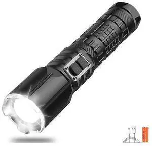 Ecocleanpath 12000 Lumens XHP70 LED Flashlight, Rechargeable Zoom Torch with Power Bank - Black