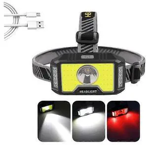 Ecocleanpath Rechargeable 10000 Lumen LED Headlamp, 5 Modes Super Bright COB Light, Waterproof & Adjustable Head Torch (Black)