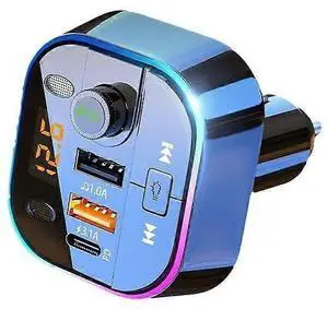 Ecocleanpath Car Bluetooth FM Transmitter with QC 22.5W & Type-C PD Fast Charging, 7-Color LED, Hands-Free Call (Black)