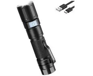 Ecocleanpath Super Bright 2000 Lumen LED Tactical Flashlight, USB Rechargeable, 4 Modes, Waterproof, Black