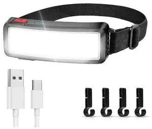 Ecocleanpath Super Bright LED Headlamp, 260 Wide Beam Type-C Rechargeable, IPX6 Waterproof, 3 Modes Head Torch (Black)