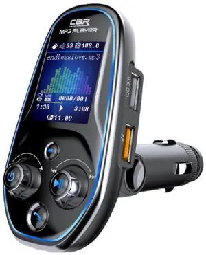 Ecocleanpath Bluetooth 5.0 FM Transmitter Car Adapter - QC3.0 Fast Charging, 1.44" Display, Hands-Free Call (Black)