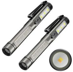Ecocleanpath Rechargeable LED Pen Light for Nurses & Doctors, 2-Pack with White/Warm/COB/UV Light Modes, Pocket Clip, Black