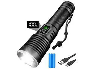 Ecocleanpath 15000LM LED Rechargeable Flashlight with LCD Display & Power Bank, 5 Modes Zoomable Tactical Torch for Camping Hiking