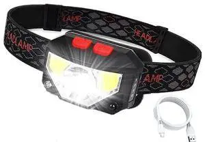 Ecocleanpath Rechargeable LED Headlamp with Motion Sensor, 6 Modes Super Bright Waterproof Headlight for Outdoor (Black)