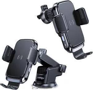 Ecocleanpath 15W Qi Car Wireless Charger & Phone Holder with Auto Sensor, One-Hand Operation (Black)