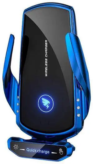 Ecocleanpath 15W Qi Fast Wireless Car Charger Mount - Auto Clamping, Magnetic & Universal Phone Holder (Blue)