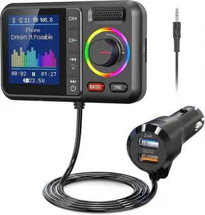 Ecocleanpath Bluetooth FM Transmitter for Car, 5.0 Adapter with Screen, Hands-Free Calls & Dual USB Charging (Black)