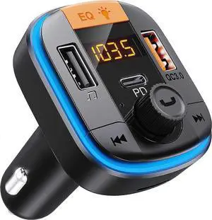 Ecocleanpath Bluetooth 5.0 FM Transmitter for Car - PD20W/QC3.0 Fast Charging, Hands-Free Call, Voltage Monitor (Black)