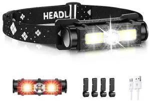 Ecocleanpath 2000LM Rechargeable LED Headlamp, Waterproof Head Torch with Red Light & Magnet, Adjustable Black Headlight