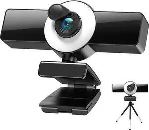 Ecocleanpath 1080P Streaming Webcam with Ring Light & Auto Focus - USB PC Gaming Camera (Black)