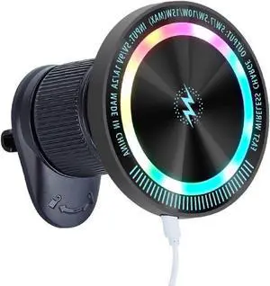 Ecocleanpath 15W Fast Charging Car Phone Holder with LED Light - 360° Rotating Air Vent/Dashboard Mount (Black)